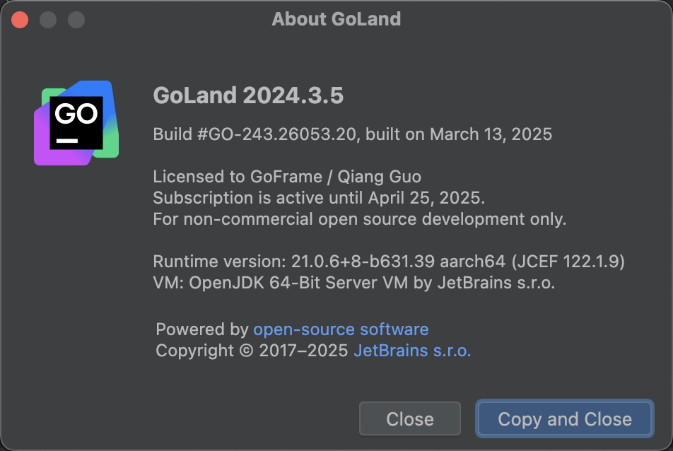 Goland版本号2024.3.5显示界面