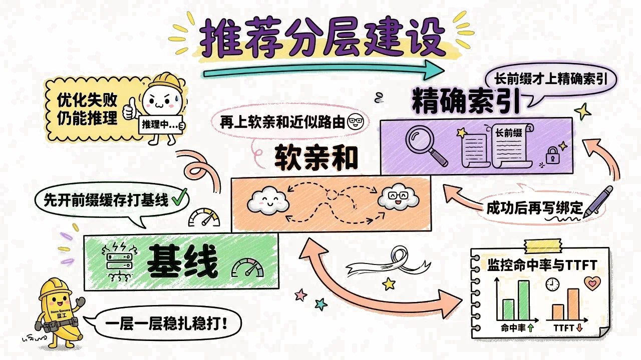 先打前缀缓存基线,再上软亲和,长前缀才上精确索引