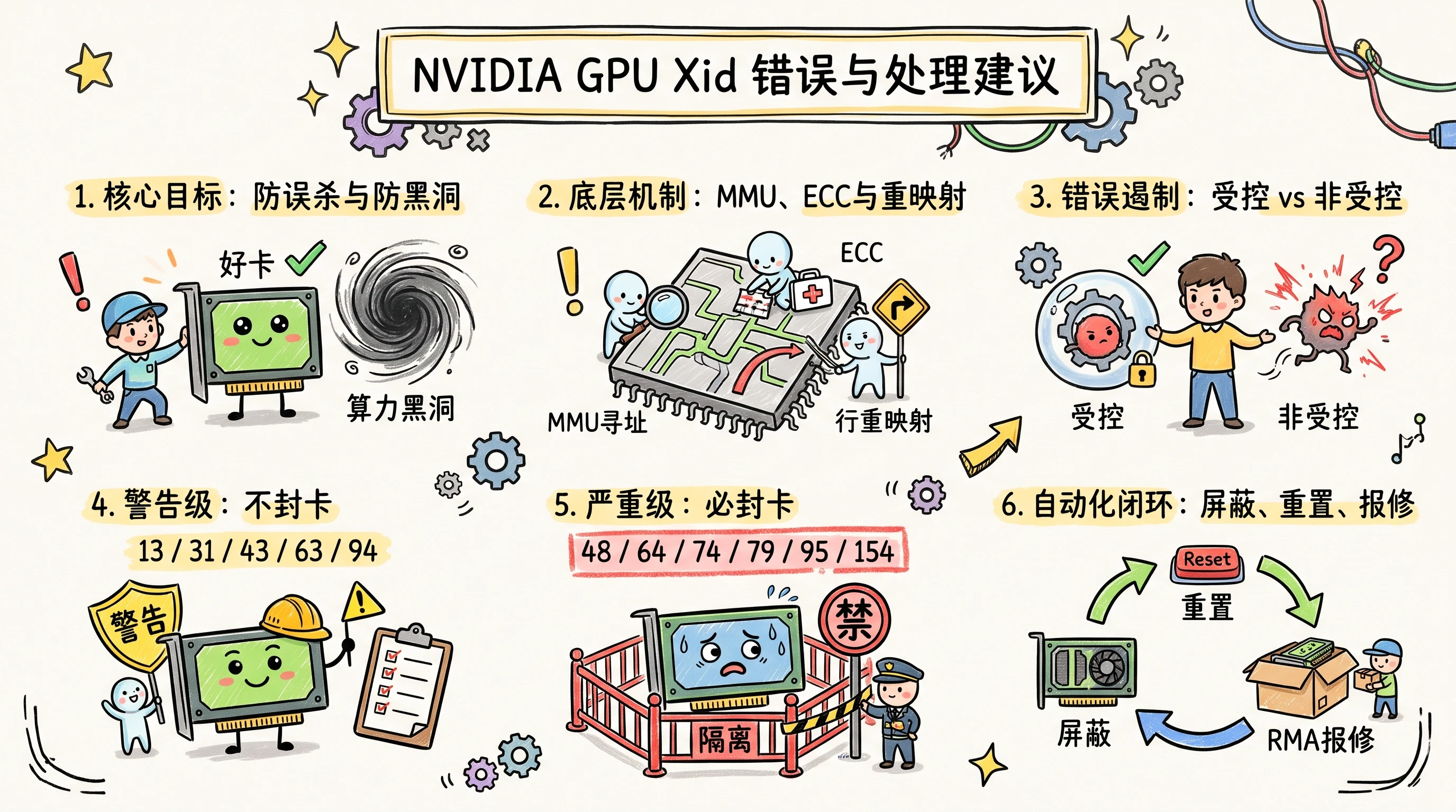 NVIDIA GPU Xid 错误与处理建议:防误杀与防黑洞、底层机制、错误遏制、警告级与严重级 Xid 分级及自动化闭环